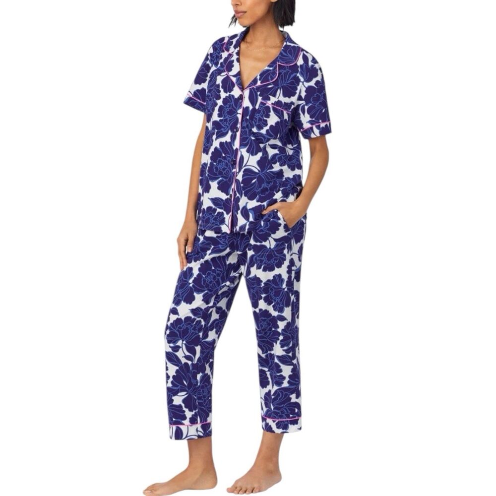 BedHead - S/S Sleeve Crop Jersey PJ Set - Isabella Flora - Sz XL Blue